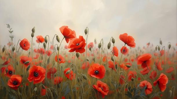 Poppies in a field in a watercolour style painting